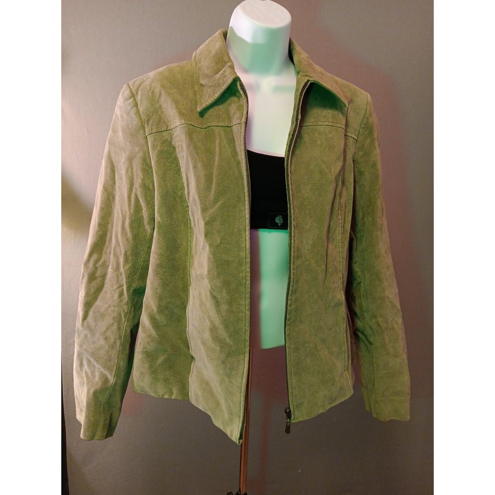 Pritti Kristen Blake Womens Sage Green Genuine Leather Suede Zip Jacket Medium